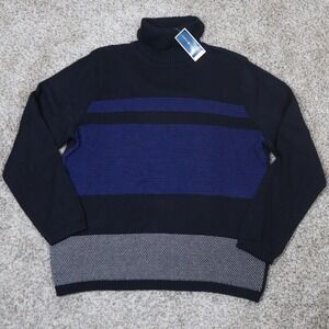 Karen Scott‎ Womens XL Black Blue Colorblock Birdseye Turtleneck Sweater NWTAE39